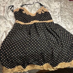 Betsey Johnson Black and Tan Polka Dot Mini Dress
